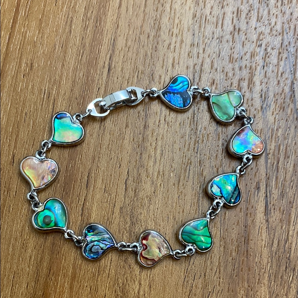 Blue and Green Heart Charm Bracelet with Silver Chain